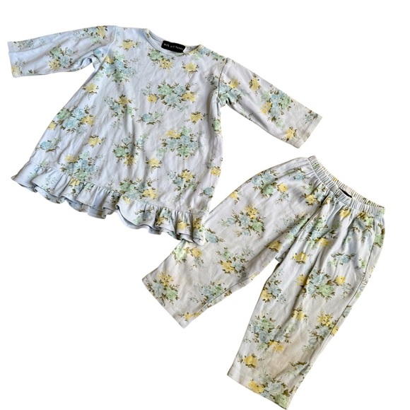 VTG Milk and Honey Blue Floral Set 2PC long Sleeve Top Pants 4T - Picture 1 of 6
